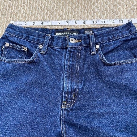 VINTAGE Y2K EXPRESS BLEUS High Waist Flare Leg Jeans Size 6 Retro Dark Wash - Picture 10 of 10